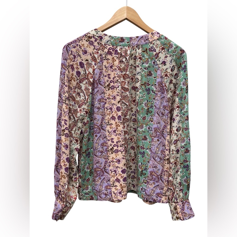 LOFT Lavender, Mint & Cream Floral Patchwork Blouse- Medium- - Picture 3 of 13